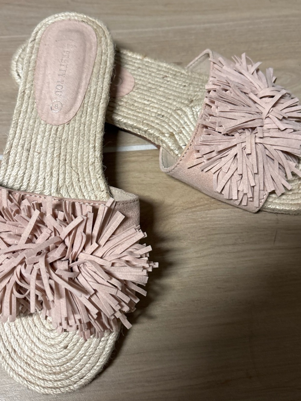 Blush Pink Fringed Espadrille Slide